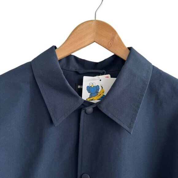 Uniqlo Kaws Andy Warhol Unisex UT Coach Jacket Lined Button Up Navy Blue XL - Picture 4 of 10